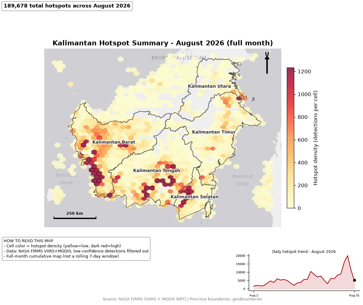 Kalimantan wildfire hotspot map
